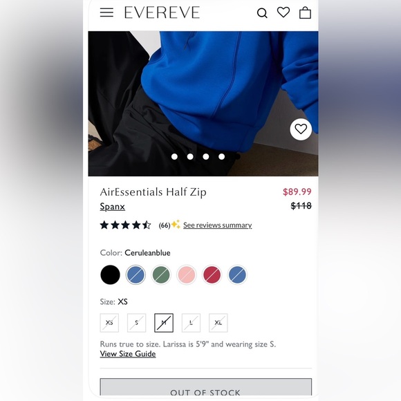 NWOT SPANX AirEssentials Cerulean Blue Quarter Zip Pullover, Size Medium - Picture 14 of 16